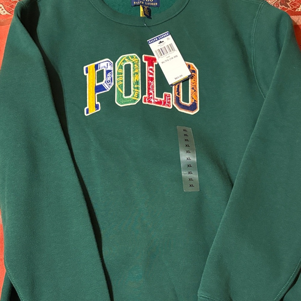 Polo by Ralph Lauren Multicolor Logo Green Crewneck Sweater
